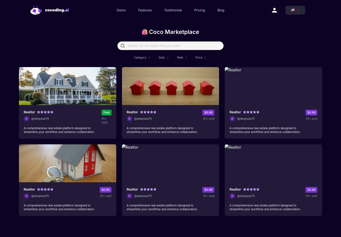Cocoding AI app marketplace with examples for product planning